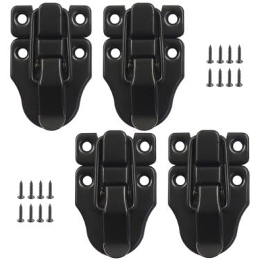 Imagem de Moicstiy Pacote com 4 travas de metal, trava de ferrolho de bico de pato com parafusos, trava de caixa para armário, caixa de joias, baú, caixa de madeira comum (preto)