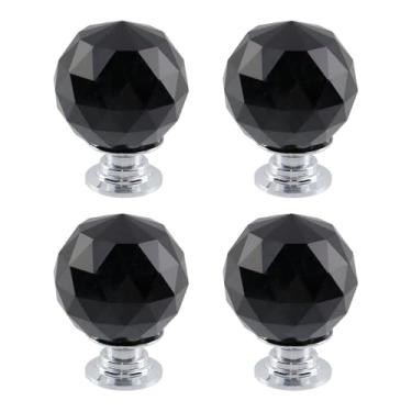 Imagem de Dahszhi 4 peças diamante esférico 1,18"/30 mm puxador de vidro cristal puxadores de armário gavetas armário cômoda estante guarda-roupa, prata-preto