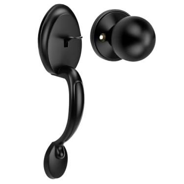 Imagem de Probrico Conjunto de maçaneta de porta frontal preta, maçaneta externa antiga com maçaneta interna, maçaneta de entrada sem trava, 1 pacote