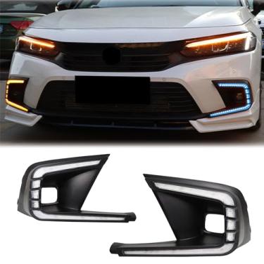 Imagem de Fancemot Luzes Diurnas LED Branco/Âmbar/Azul (DRL) Faróis de Farol Baixo Compatíveis com Honda Civic 11ª Geração 2022 Acessórios