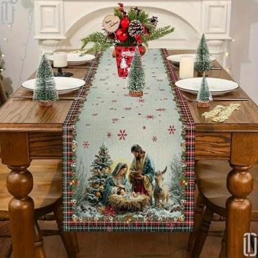 Imagem de Caminho de mesa de Natal - Design festivo de Natal com presépio perfeito para decoração de cozinha doméstica, configurações de festa e ideias de presentes, configuração de jantar de Natal - 33 x 119