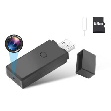 Imagem de Câmera flash drive USB de 64 GB, segurança de resolução de vídeo 1080p, mini câmera corporal portátil recarregável, câmera de vigilância