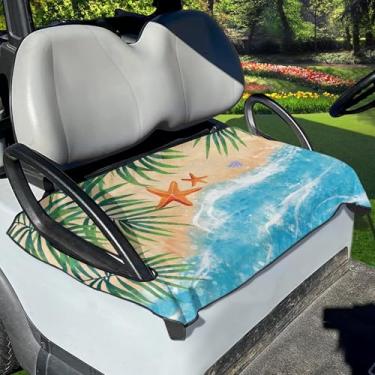 Imagem de FUIBENG Toalha de assento de carrinho de golfe, capa de assento de carrinho de golfe esportivo de viagem para carro de clube de 2 pessoas, palmeira de praia arenosa