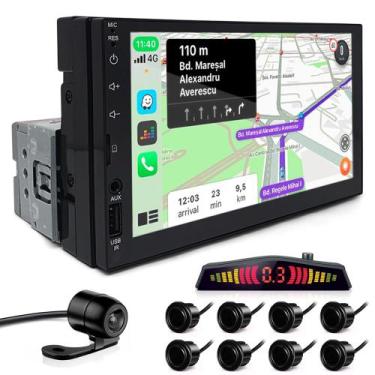 Imagem de Kit Multimídia 1 Din 7 Polegadas + Câmera Ré + Sensor 8 Pontos Preto G