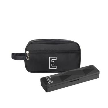 Imagem de Kit Necessaire e Porta Escova Preto Personalizado Iniciais - Mormino, 