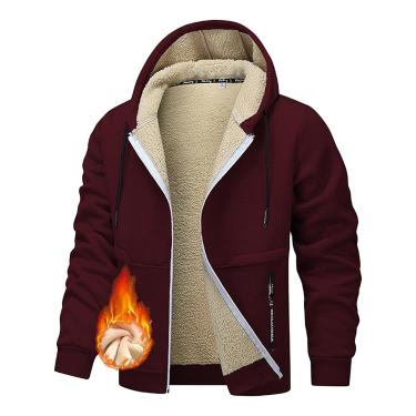 Imagem de Jaqueta Térmica Masculina De Inverno Com Capuz, Jaqueta Sherpa, Jaqueta Quente à Prova De Vento Para Dias Frios, Jaqueta Masculina De Pele Sintética, Jaqueta De Inverno Para Ati, Red, M