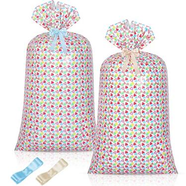 Imagem de Teling 2 peças de 178 cm x 101,6 cm (1,78 x 101,6 cm) saco grande para presente gigante, saco de presente grande de plástico com 2 rolos de fitas para festa de aniversário (estilo carta)