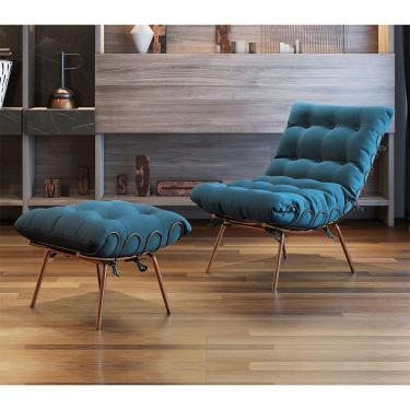 Imagem de Poltrona E Puff M07 Estrutura De Ferro Mais Decor Cobre/azul