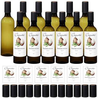 Imagem de Maxcheck Conjunto de 44 garrafas de vinho de plástico de 750 ml com adesivos de etiqueta hermética 750 ml garrafas de licor vazias com tampa conjunto para decoração de artigos de festa (verde