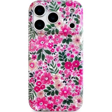 Imagem de Qokey Capa para iPhone 17 Pro de 6,3 polegadas - Design de flor brilhante resistente a arranhões, concha cintilante antiamarelamento, proteção à prova de choque de grau militar, capa de telefone fina