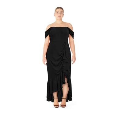 Imagem de City Chic Vestido feminino plus size coquetel - Evento Hi Low Maxi, Preto, 52