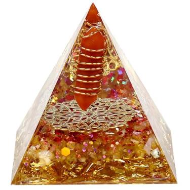Imagem de Item de energia positiva para mesa de escritório, pirâmide de riqueza de cristal, 6 cm x 6 cm (6 cm x 6 cm), resina feita à mão para decoração de casa cobre
