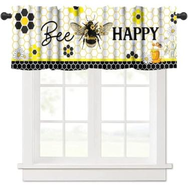 Imagem de Nsbul Bee Happy Cortina Valance, Amarelo Doce Mel Branco Margarida Cozinha Tratamento de Janela Curta para Sala de Jantar Sala de Estar Quarto, 137 x 45 cm