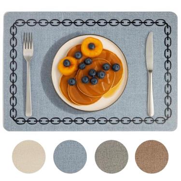 Imagem de OasisLiteZen Jogo americano de couro, conjunto de 4 tapetes de mesa resistentes ao calor e à prova d'água para jantar, tapetes antiderrapantes à prova de arranhões para cozinha, fácil de limpar - uso