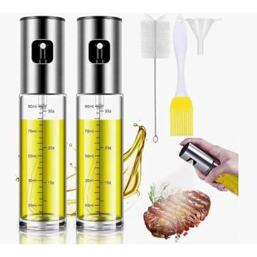 Imagem de Kit 2 Pulverizadores Spray para Azeite e Vinagre 100ml Vidro e Aço Inox Reutilizáveis Pulverização Uniforme Controle de Gordura Saudável Saladas Carnes Grelhados Fácil de Limpar