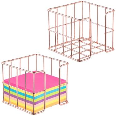 Imagem de Porta-notas dourado rosa, 2 peças de malha, porta-notas adesivas em cubo, dispensador de notas, organizadores escolares para suporte de mesa, bloco de notas de metal, escritórios pegajosos para casa