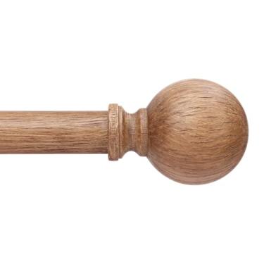 Imagem de Varões de cortina de madeira para janelas de 166 a 300 cm, varão de cortina rústico ajustável de 2,5 cm de diâmetro com acabamentos modernos de grão de madeira sintética, poste de cortina decorativo