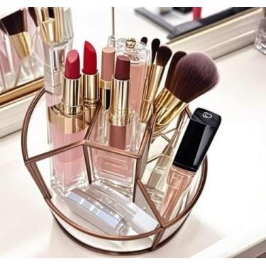 Imagem de Suporte de pincel de maquiagem com rotação de 360°, organizador de maquiagem de bancada, bandeja de perfume, organizador de banheiro e armazenamento para delineador, batom, organizador Susan