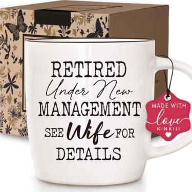 Imagem de Funny Retired Under New Management See Wife for Details canecas de café presentes para homens 2025, presente de aposentadoria de Natal exclusivo para marido, pai, colega de trabalho, chefe, 368 g