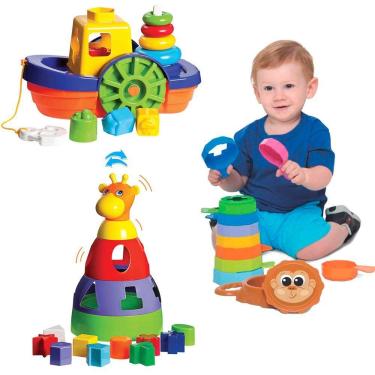 Imagem de Brinquedos Para Bebês Barco + Empilha Baby Macaco + Girafa