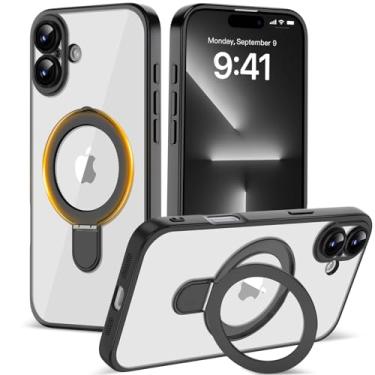 Imagem de Amzfield Capa magnética para iPhone 16 Plus com suporte [compatível com MagSafe] [proteção total da câmera] capa de telefone fina e transparente para iPhone 16 Plus mulheres e meninas, preta