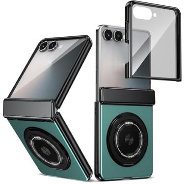 Imagem de XKchatpt Capa magnética dobrável para Samsung Galaxy Z Flip 7, suporte giratório de 360°, liga de alumínio com proteção de dobradiça e protetor de tela frontal para Samsung Galaxy Z Flip 7 (verde)