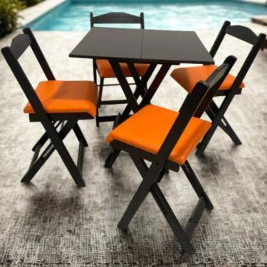 Imagem de Conjunto Mesa Dobrável com 4 Cadeiras Estofado Naval Preto/Laranja