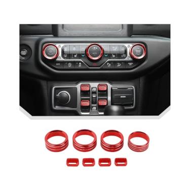 Imagem de JeCar Para Jeep Wrangler JL & Gladiator JT Kit de acabamento de botão de interruptor de janela, acessórios de decoração de interiores de alumínio vermelho (2018–2024 2025+)