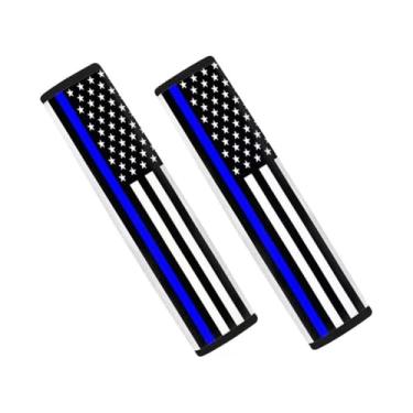 Imagem de Xalvoria Pacote com 2 almofadas para cinto de segurança de carro com bandeira dos EUA Thin Blue Line – Tecido macio premium, confortável e de suporte – Ideal para carros, caminhões, SUVs – mostre seu