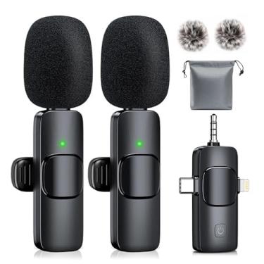 Imagem de Microfone de lapela sem fio 3 em 1, microfone de lapela de encaixe para iPhone, iPad, Android, câmera, redução de ruído