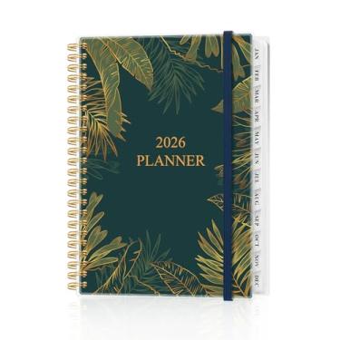 Imagem de Agenda 2026 - Agenda 2026 semanal e mensal de janeiro de 2026 a dezembro de 2026, agenda 2026 com bolso interno, faixa elástica, 16,3 cm x 21,6 cm, folha de ouro verde