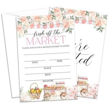 Imagem de Convites para chá de panela, convites de festa de casamento Fresh Off The Market, preencher convites para festa de despedida de solteira, lembrancinhas de suprimentos de decoração de chá de panela de