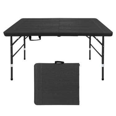 Imagem de ICSPOID Mesa dobrável, mesa dobrável de 1,5 m com alça de transporte, pernas de aço, mesa utilitária portátil resistente para festas, jantar, casamento, eventos, piquenique em ambientes internos, ao