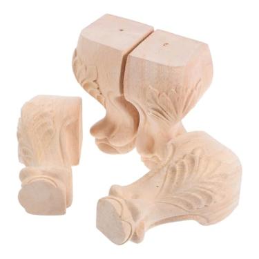 Imagem de 4pcs Solid Wood Furniture Legs Unfinished Carved Decorative Feet for Tv Cabinet Sofa Dresser Couch Table DIY Replacement Support