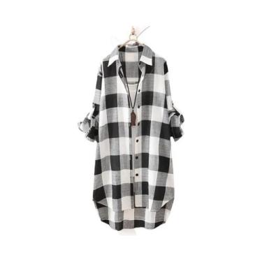 Imagem de Camisa Xadrez Feminina de Algodão - Estilo Coreano Elegante, BR-G, Pre