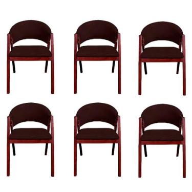Imagem de Kit 6 Cadeiras de Jantar Estofada Tecido Facto Marrom Madeira Maciça H