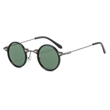 Imagem de Óculos de Sol Redondos com Armação Pequena, Proteção UV400, Unissex, Estilo Punk, Lentes Transparentes Degradê, Ideais para Esportes ao Ar Livre, Corrida e Ciclismo, nas Cores Preto e Verde Escuro.