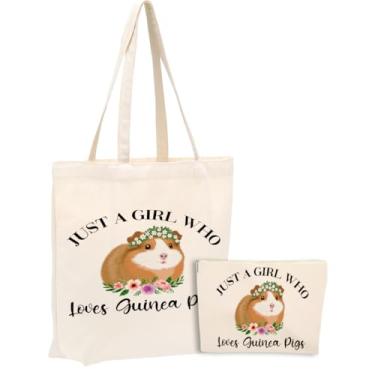 Imagem de A Girl Loves Guinea Porquinhos da Índia Presentes Engraçados Cobaias Acessórios de Lona Sacola de Maquiagem Bolsa Cosmética para Mulheres Irmãs Amantes de Animais Amizade Formatura Aniversário Fim de