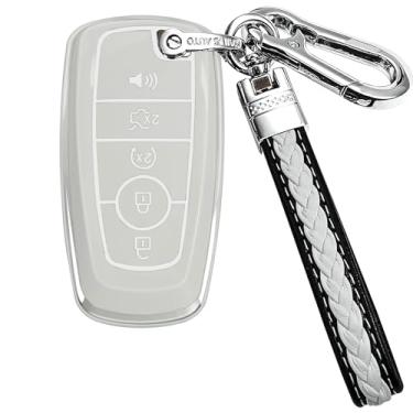 Imagem de Yonmcfn Capa para chaveiro Ford compatível com Edge Explorer Bronco Escape Expedition Maverick Transit Lightning Duty Nautilus Remote Smart Key, capa protetora TPU (branca)