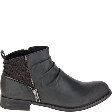 Imagem de Cat Footwear Bota feminina Kiley de couro plissado, cano curto com detalhes de tweed, Tweed preto, 7.5