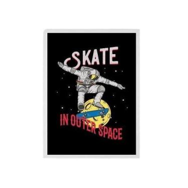 Imagem de Quadro Decorativo Astronauta Skate 45X34Cm - Madeira Branca - Quadros 