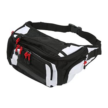 Imagem de Bolsa de cintura de ciclismo cinto ajustável tecido Oxford pochete de motocicleta portátil malha bolsos internos leve de grande capacidade motocicleta (branco)