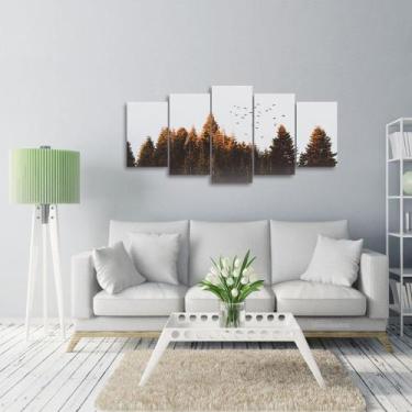 Imagem de Quadro decorativo Topo de Árvores Pássaros Mosaico 5 Peças - Quadros D