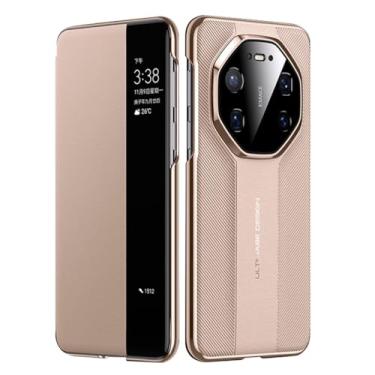 Imagem de HAOMRIYL Capa flip para Huawei Mate 80 Pro Max/80 Pro/80, Smart Clear View Window Slim Capa de couro com fecho magnético chapeamento à prova de choque, dourado, 80 Pro