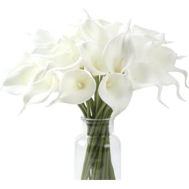 Imagem de Lírio branco de calla 4 peças buquê de flores artificiais para casamento, noiva, chá de bênção, presente, decoração de casa, flor falsa de lírios de calla