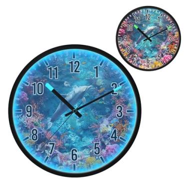 Imagem de Blueangle Relógio de parede LED que brilha no escuro e ativado por voz, silencioso, design colorido de recifes de corais, funciona a bateria para decoração de quarto e sala de estar (425)
