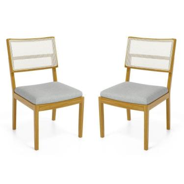 Imagem de Kit Com 2 Cadeiras Milena Madeira Maciça Assentos Estofados Encostos De Tela Sintética Linho Cinza 407