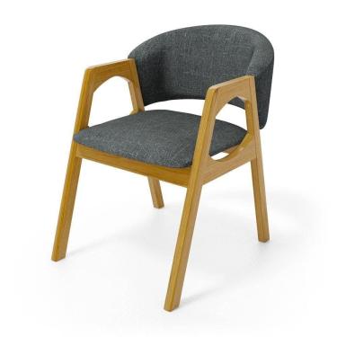 Imagem de Cadeira Agatha Madeira Maciça Estofada Para Mesa De Jantar Linho Chumbo 406