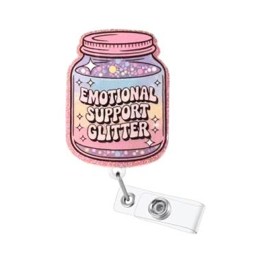 Imagem de Carretel de crachá de doces fofo com glitter rosa, suporte emocional, frasco de remédio, clipe para crachá de enfermeira RN CNA LPN para decoração de crachá de enfermagem de acrílico retrátil, clipe