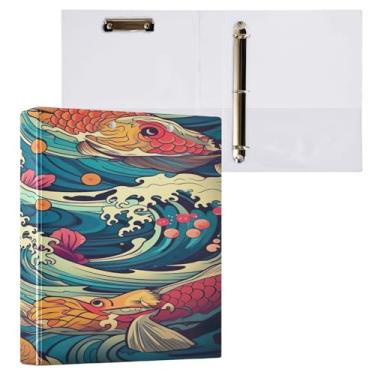 Imagem de ATTX Fichário colorido com 3 anéis de ondas de peixe 3 cm para papel tamanho carta, 21,6 cm x 28 cm fichários com três argolas com prancheta para material de escritório #26
